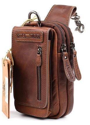 Шкіряна поясна сумка чохол, через плече hill burry hb100b коньячна