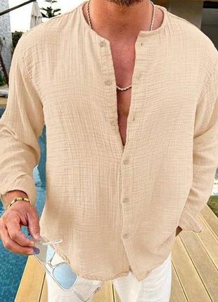 Мужская муслиновая бежевая рубашка, р. 46-48. муслин 100% хлопок
