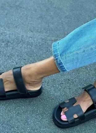 Шлепанцы женские  материал натуральная кожа цвет черный размер 40 (26 см) (49851)