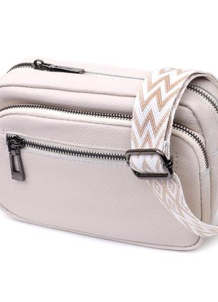 Зручна жіноча сумка з накладною кишенею з натуральної шкіри vintage 22642 біла