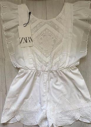 Комбинезон белый прошва zara 6-7 лет 122, летний ромпер с вышивкой