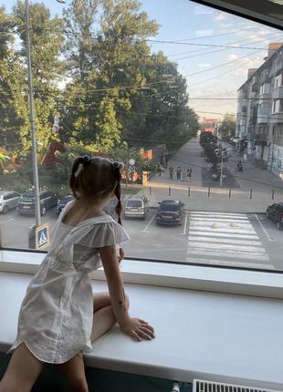 Комбинезон белый прошва zara 6-7 лет 122, летний ромпер с вышивкой