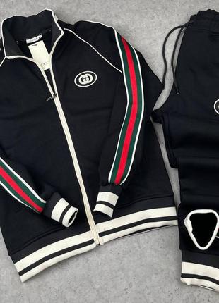 Черный спортивный костюм мужской олимпийка брюки в стиле gucci