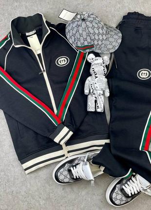 Синий спортивный костюм мужской олимпийка брюки в стиле gucci
