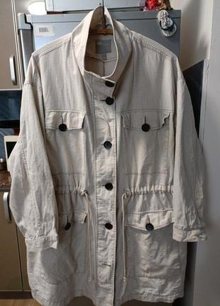 Тренч,53% лен +47% хлопок, 50/52/54/56р, свободный, длина 100, грудь 156, рукава 57см, с плечом 80см