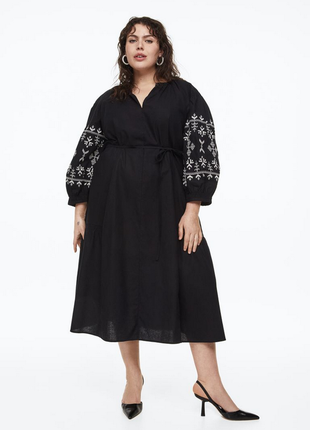 Шикарное платье вышиванка h&m со льном s 42-44-46