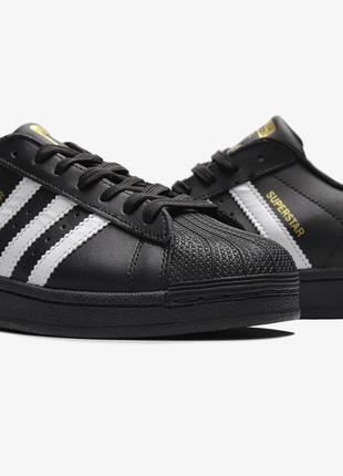Adidas superstar 'core black white кроссовки кожаные черные