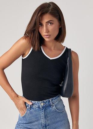 Жіноча майка з v-горловиною і контрастною окантовкою - чорний цвет, l (є розміри)
