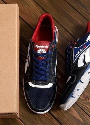 Летние кроссовки сетка reebok цвет синий, белый, красный.