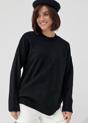 Жіночий в'язаний джемпер оверсайз - чорний цвет, l (є розміри)