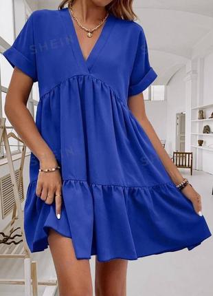 Синя електрик жіноча сукня міні вільного крою жіноча прогулянкова повсякденна коротка сукня