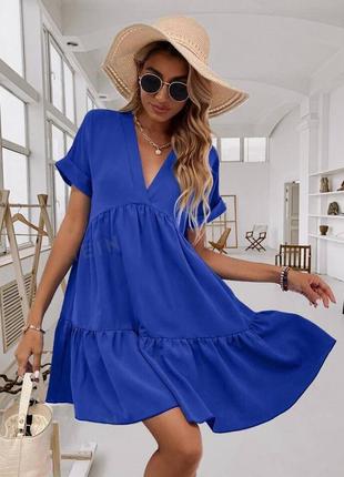 Синя електрик жіноча сукня міні вільного крою жіноча прогулянкова повсякденна коротка сукня3 фото