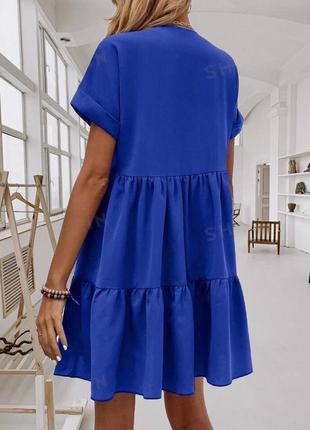Синя електрик жіноча сукня міні вільного крою жіноча прогулянкова повсякденна коротка сукня2 фото