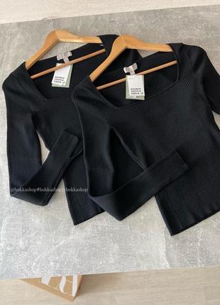 Лонг в рубчик h&m з квадратним вирізом і розрізами на рукавах