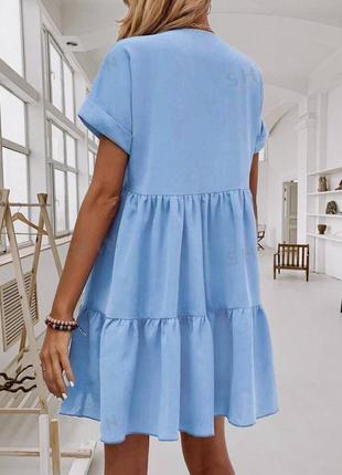 Блакитна жіноча сукня міні вільного крою жіноча прогулянкова повсякденна коротка сукня3 фото