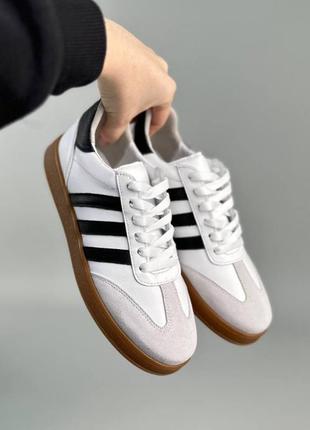 Женские белые кеды из натуральной кожи и замши демисезонные под adidas campus