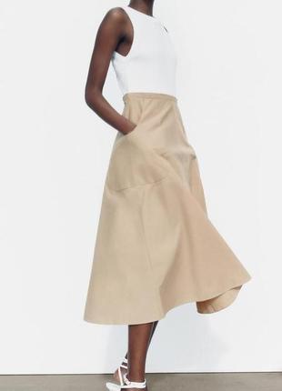 Комбінована сукня міді з кишенями від zara, розмір s-xs