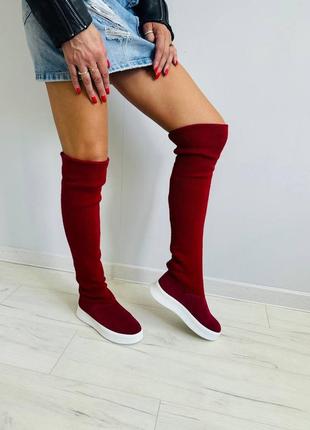 36-41 рр деми / зима сапоги - чулки с довязом натуральный замш чорный, серый, красный, розовый