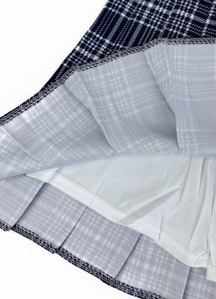Синяя юбочка в клетку с шортиками 6628 юбка-шорты синего цвета в клетку плиссированная6 фото