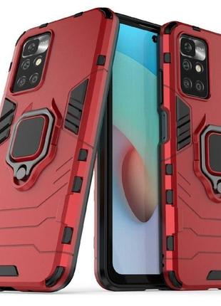 Чехол fiji ring для xiaomi redmi 10 бронированный бампер с кольцом красный