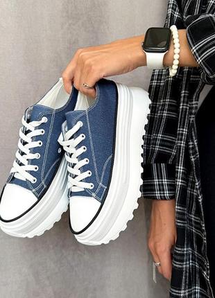 Кеди жіночі джинсові сині на високій білій підошві, женские молодежные кеды на масивной подошве кроссовки 9450