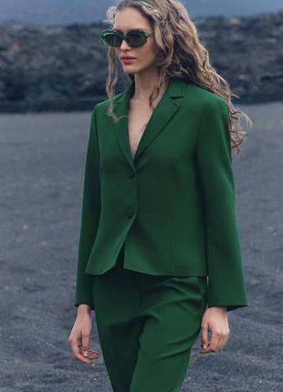 Блейзер вовняний жакет zara з вовни смагдовий колір зелений піджак