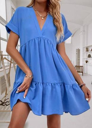 Блакитна синя жіноча сукня міні вільного крою жіноча прогулянкова повсякденна коротка сукня