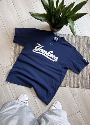 Винтажная футболка nike yankees 2004 синяя размер l