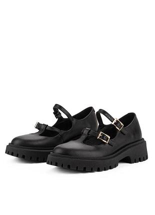 Туфли женские кожаные м крафт черного цвета