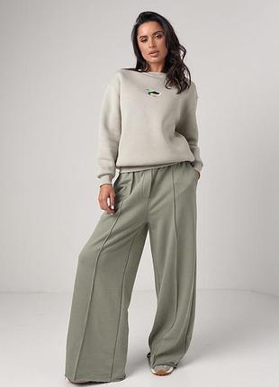 ▪️трикотажні широкі штани з подвійним поясом | 5571