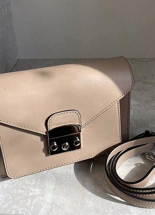 Сумка кроссбоді шкіряна беж бежева італія италия vera pelle borse genuine leather кожа кожаная