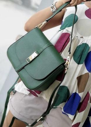 Сумка шкіряна італія genuine leather vera pelle borse gigh garden зелена кроссбоді сафяно смарагд италия