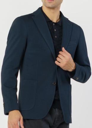 Темно-синий льняной пиджак slim h&m