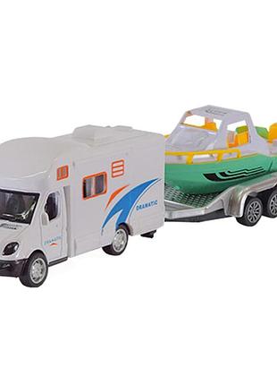 Автодом с прицепом автопром ap7454 масштаб 1:50 белый