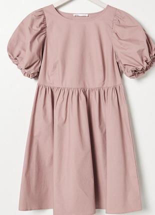 Розовое платье с объемными рукавами-фонариками в стиле babydoll l