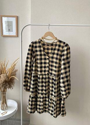 Ярусна сукня міді в клітинку оверсайз плаття сорочка халат