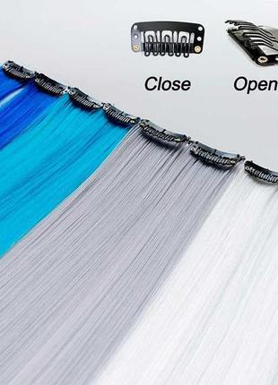 Цветная прядь волос на заколках 60 см фиолетовый накладные волосы