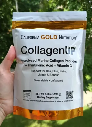 Акція california gold nutrition, морський гідролізов колаген, гіалуронова кислота й вітамін с, 206г