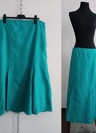 M&s per una женская льняная юбка с полной подкладкой и расклешенной вставкой миди на полной подкладке, размер 20/54/xl