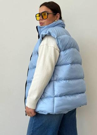 Объемный жилет оверсайз на экопухе, теплая стеганая женская жилетка безрукавка на пуху, srs