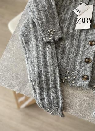 Серый кардиган с камушками zara2 фото
