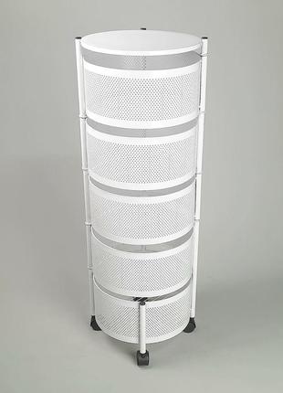 Етажерка стелаж металевий білого кольору на 5 полиць на колесах