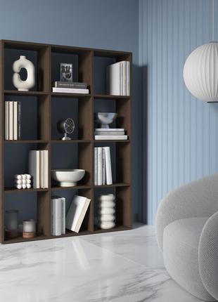 Книжкові шафи й полиці, етажерки і тумби, вітрини для віталень, полка для книг на 12 осередків венге темний