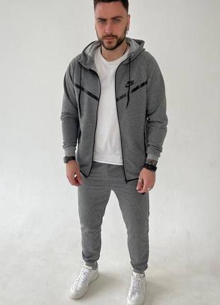 Мужской спортивный костюм на молнии с капюшоном, черный, серый3 фото
