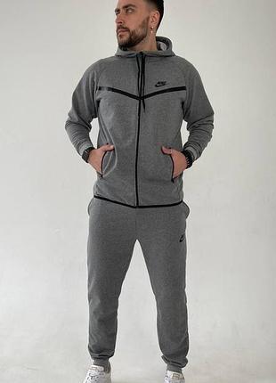 Мужской спортивный костюм на молнии с капюшоном, черный, серый2 фото