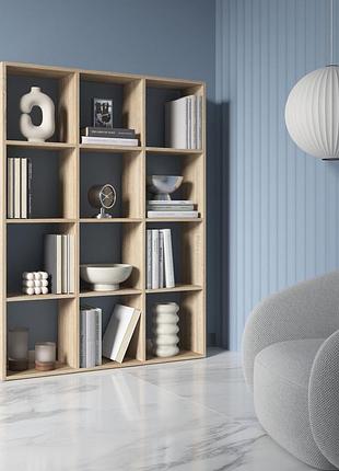 Книжкові шафи й полиці, етажерки і тумби, вітрини для віталень, полка для книг на 12 осередків дуб сонома