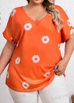 Невероятно яркая блуза / футболка свободного кроя большого размера с цветочным принтом