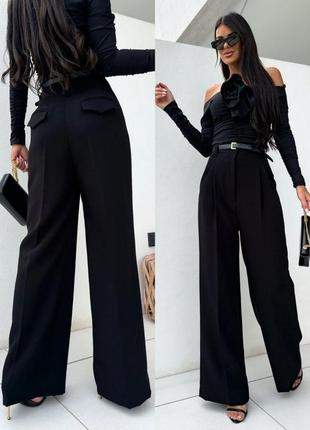 Женские брюки палаццо черные из костюмной ткани
