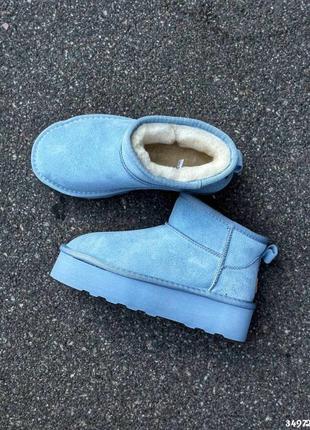 ▪️натуральна замша уггі жіночі зимові замшеві короткі ботинки дутіки блакитні голубі...