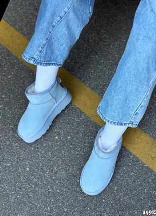 ▪️натуральна замша уггі жіночі зимові замшеві короткі ботинки дутіки блакитні голубі...